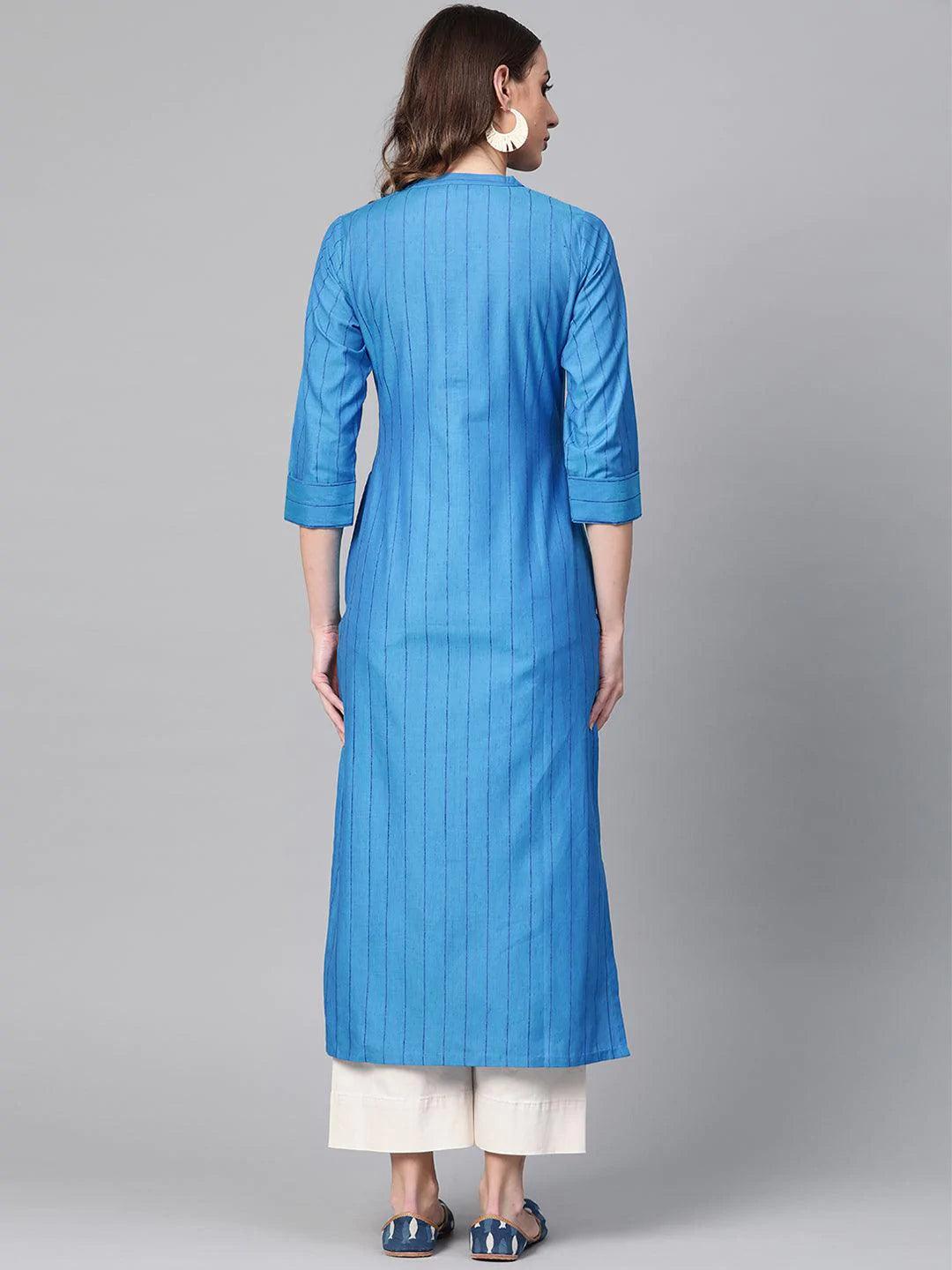 Blue Striped Cotton Kurta - ShopLibas