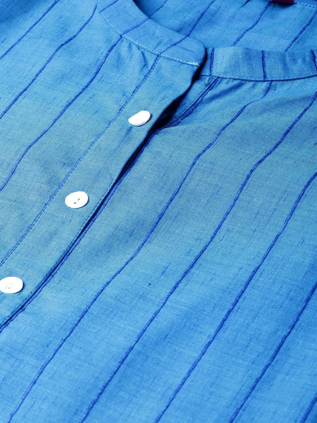 Blue Striped Cotton Kurta - ShopLibas