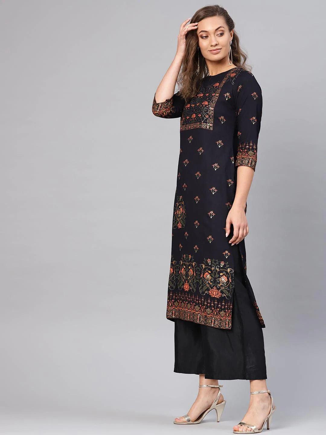 Blue Printed Rayon Kurta - ShopLibas 