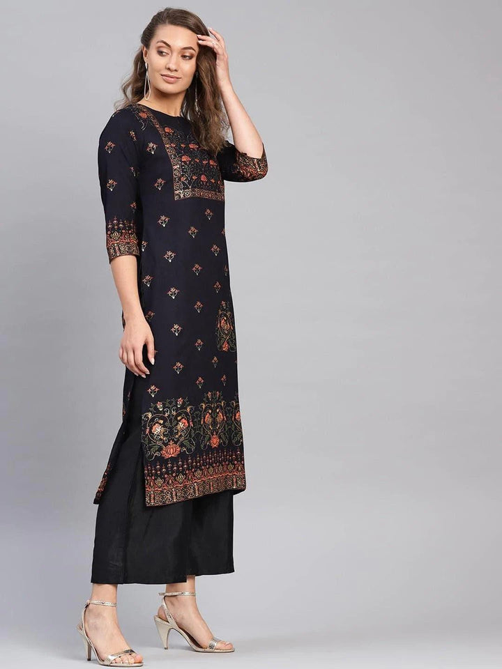 Blue Printed Rayon Kurta