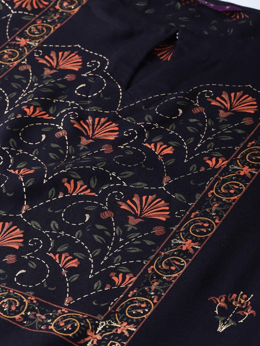 Blue Printed Rayon Kurta - ShopLibas 
