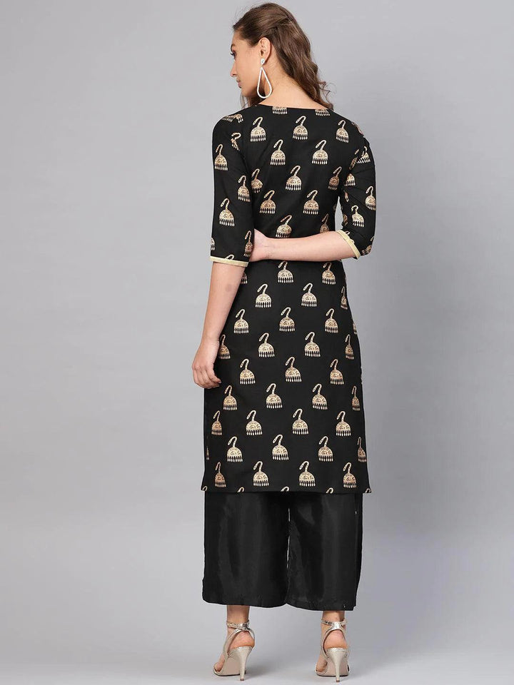 Black Printed Rayon Kurta - ShopLibas
