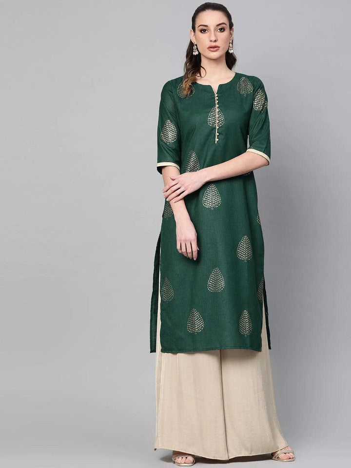 Green Printed Cotton Kurta - ShopLibas
