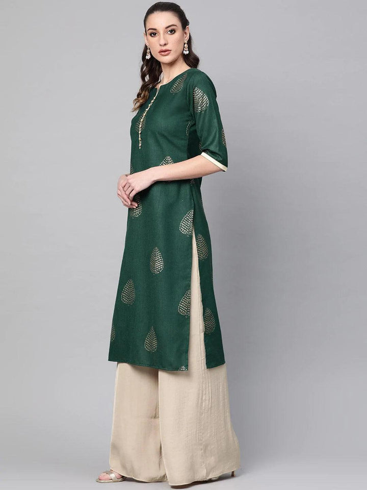 Green Printed Cotton Kurta - ShopLibas