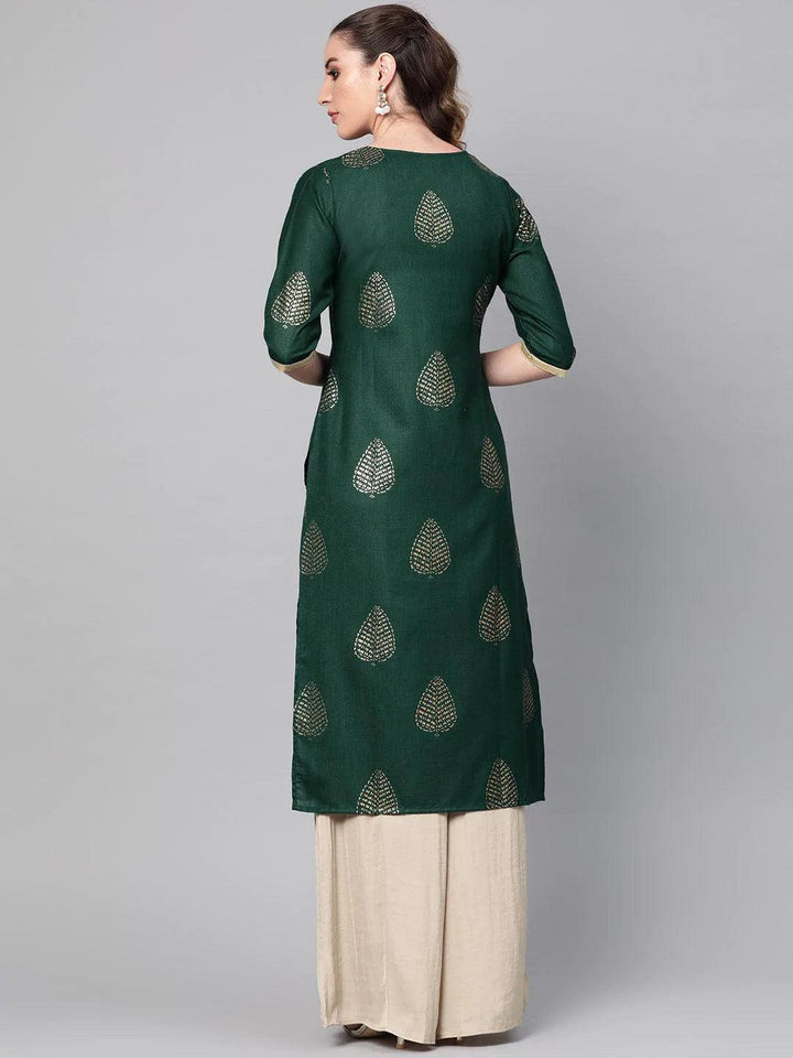 Green Printed Cotton Kurta - ShopLibas