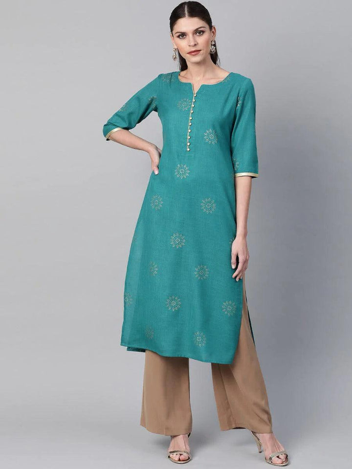Green Printed Cotton Kurta - ShopLibas