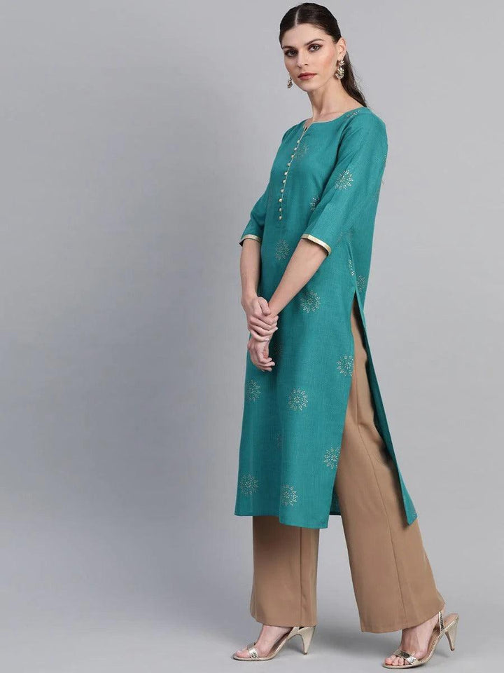 Green Printed Cotton Kurta - ShopLibas