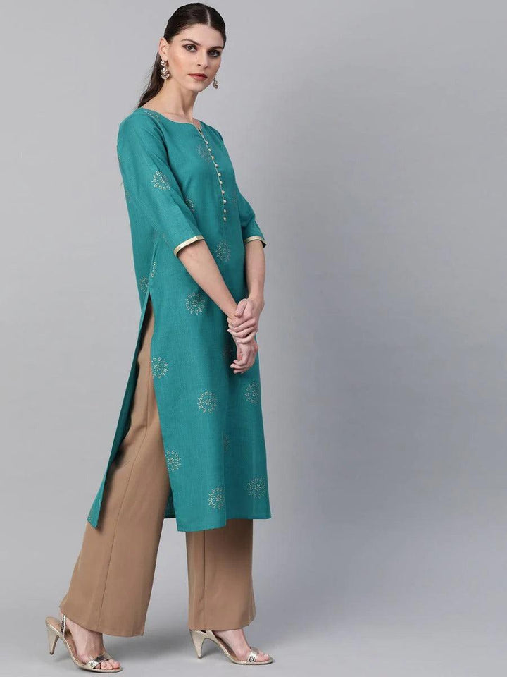 Green Printed Cotton Kurta - ShopLibas