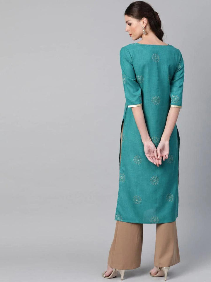 Green Printed Cotton Kurta - ShopLibas