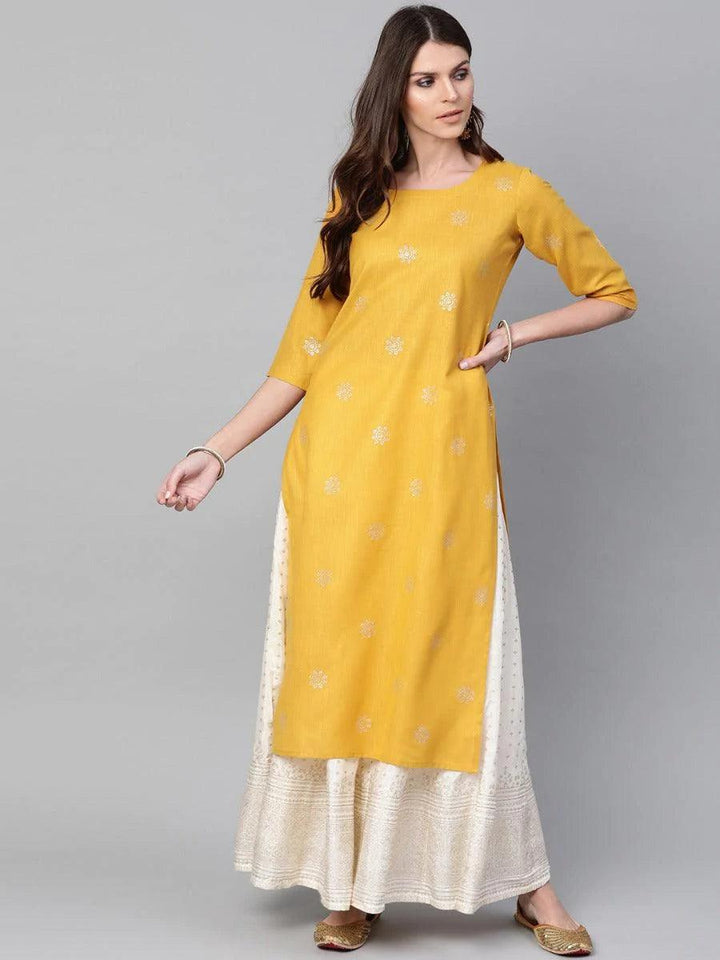 Mustard Printed Cotton Kurta - ShopLibas
