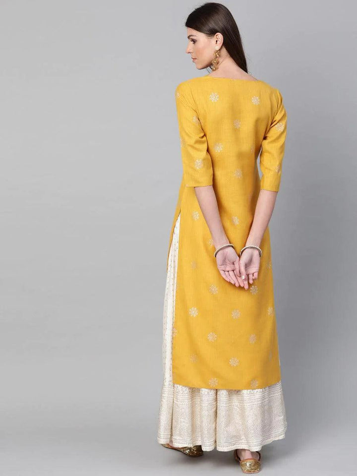 Mustard Printed Cotton Kurta - ShopLibas