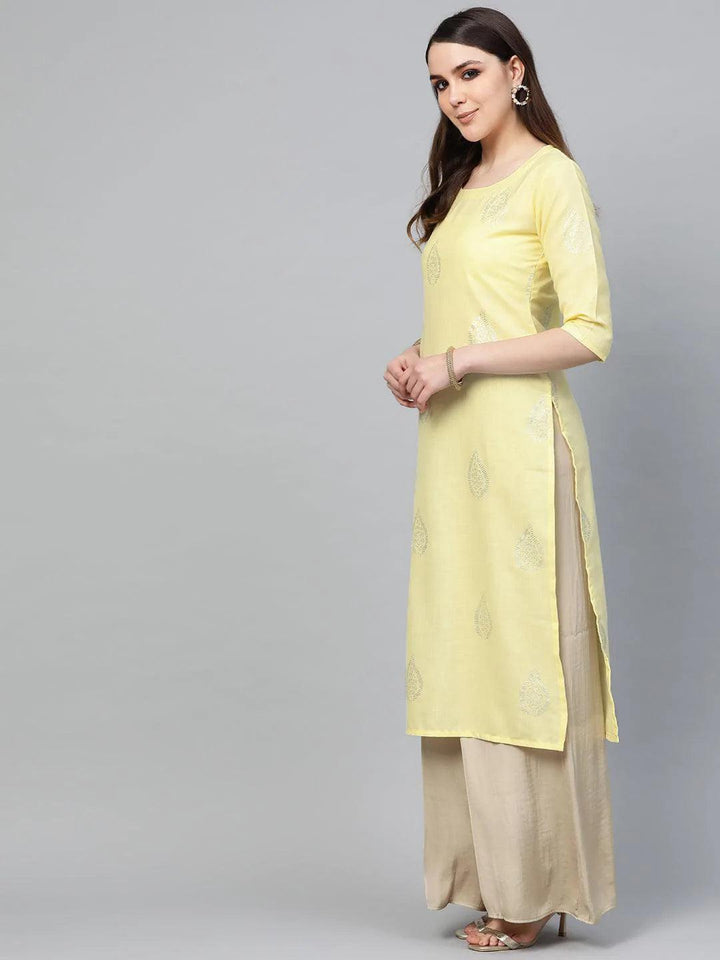 Yellow Printed Cotton Kurta - ShopLibas