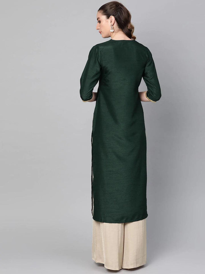 Green Printed Chanderi Kurta - ShopLibas