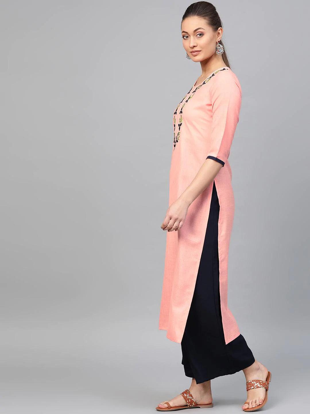 Pink Printed Cotton Kurta - ShopLibas 