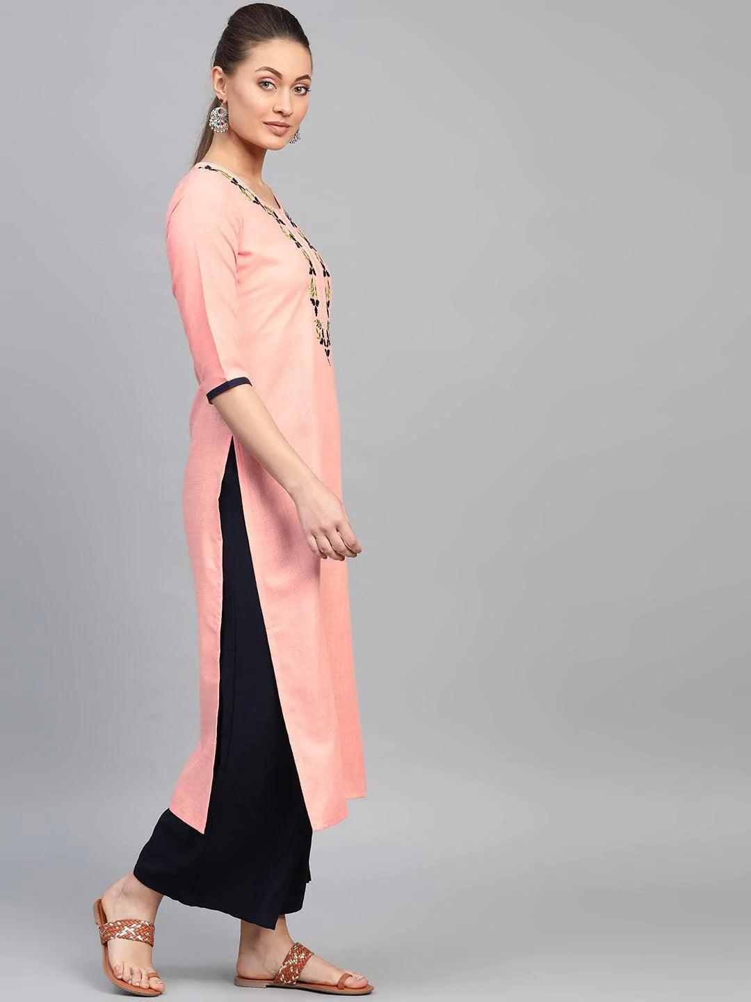 Pink Printed Cotton Kurta - ShopLibas 