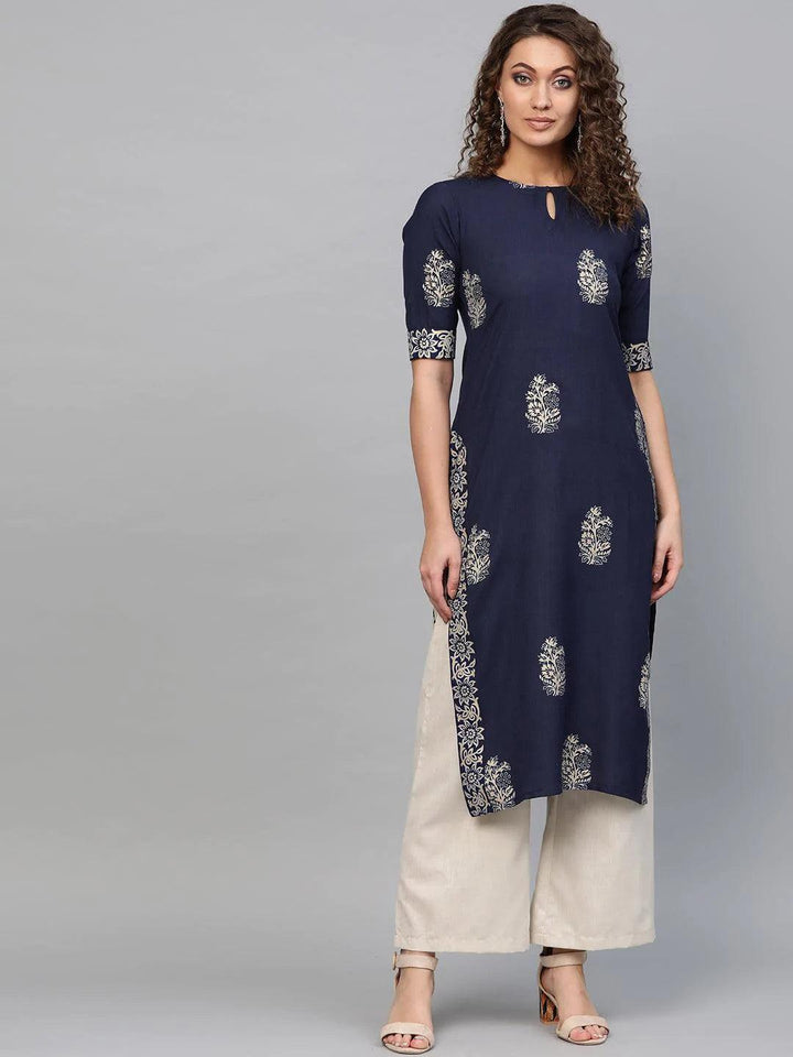 Blue Printed Cotton Kurta - ShopLibas