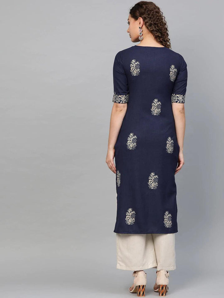 Blue Printed Cotton Kurta - ShopLibas