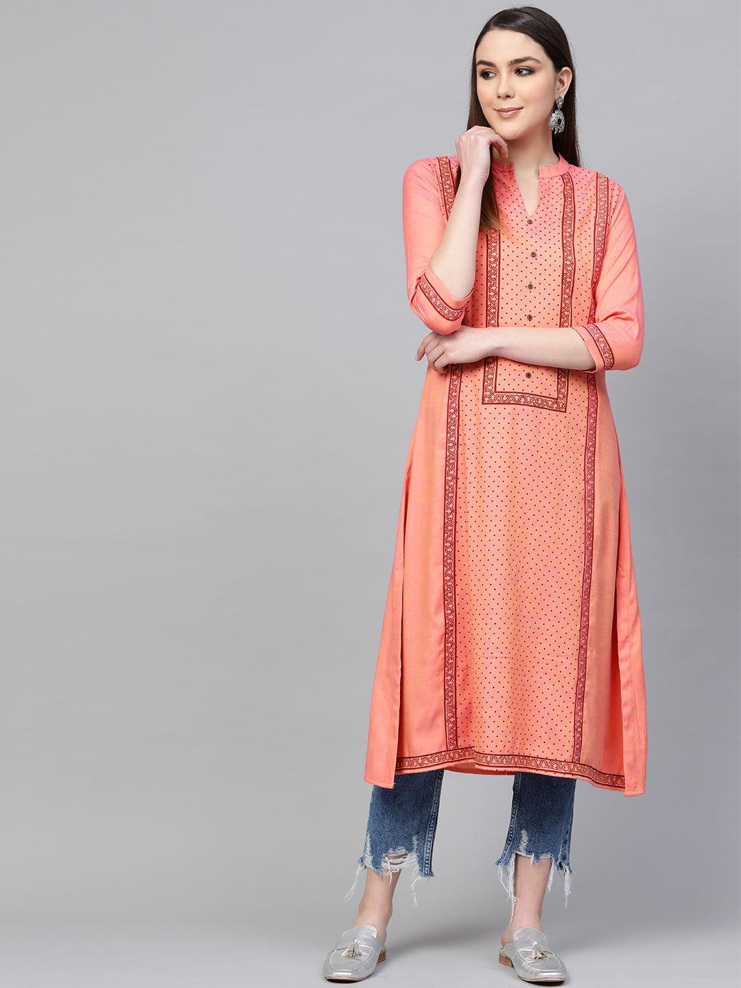 Pink Printed Rayon Kurta - ShopLibas