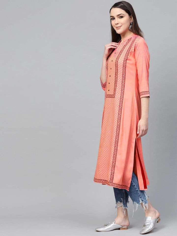 Pink Printed Rayon Kurta - ShopLibas