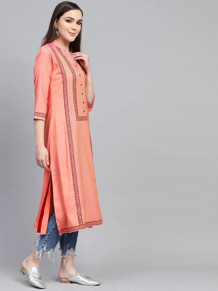Pink Printed Rayon Kurta - ShopLibas