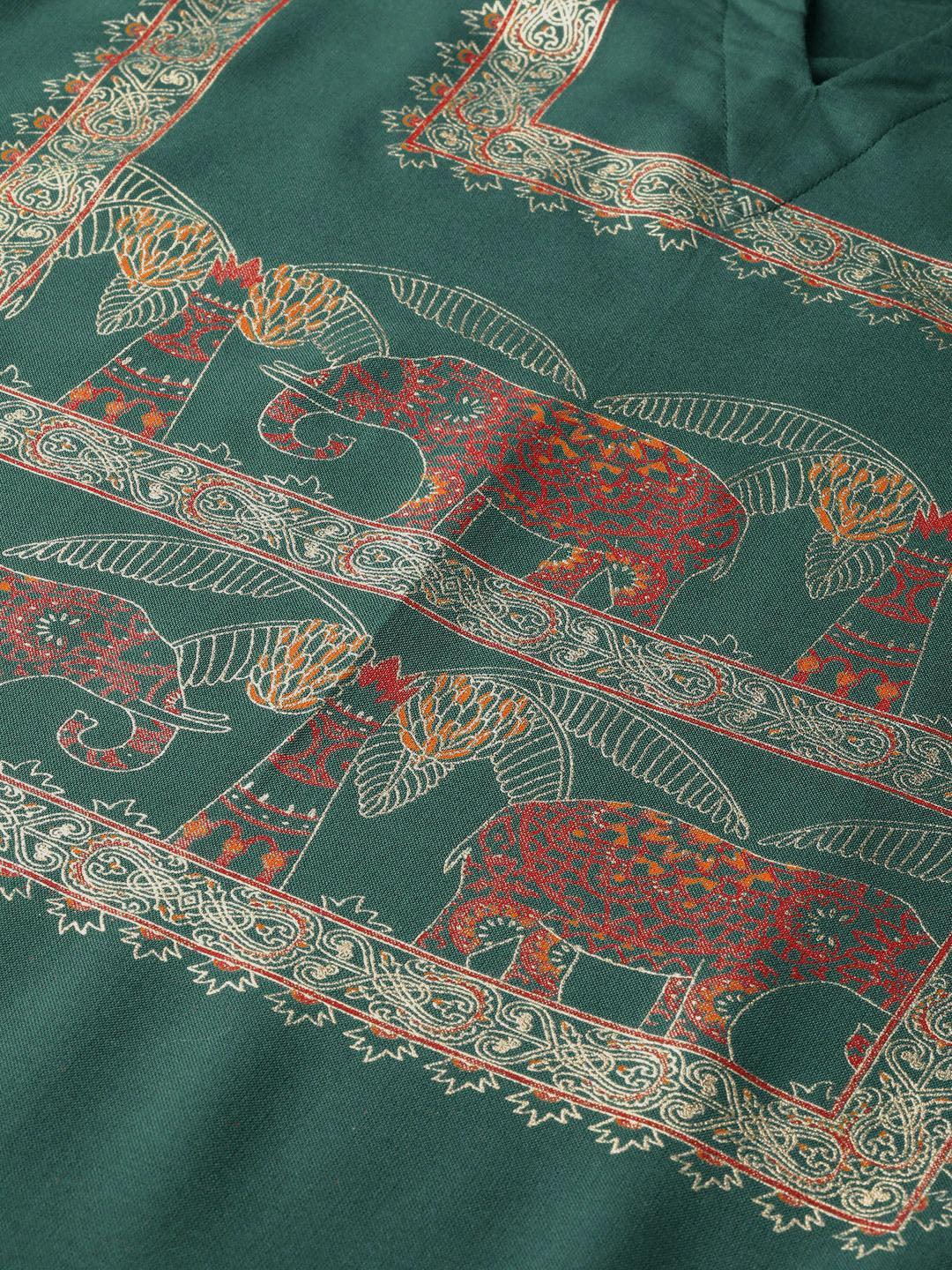 Green Printed Rayon Kurta - ShopLibas