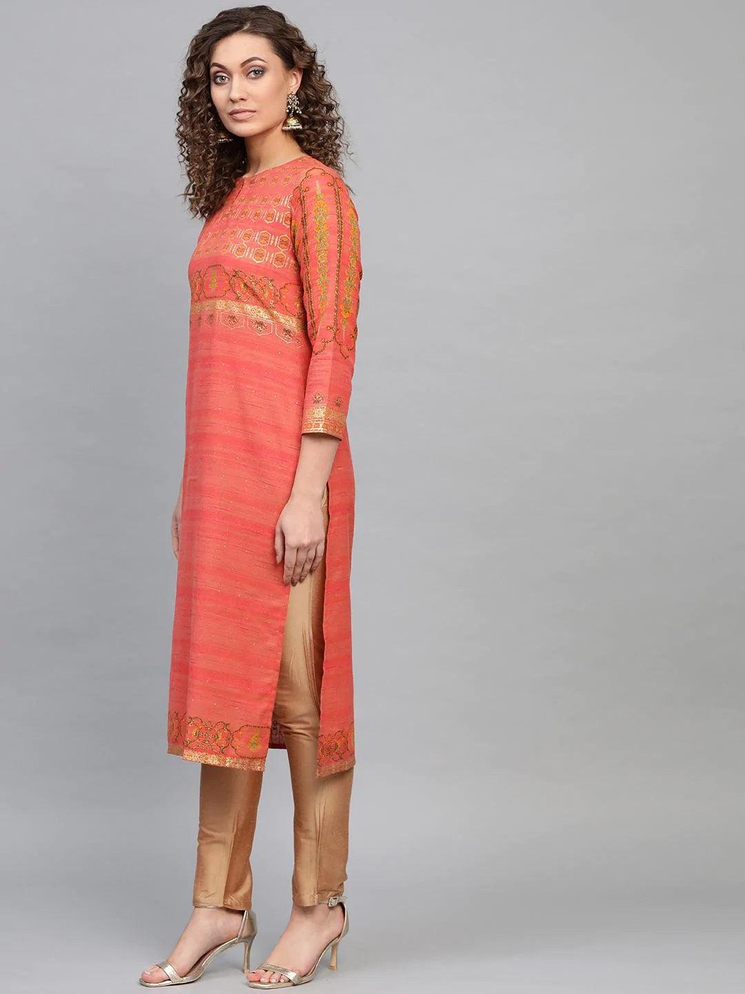 Pink Printed Cotton Kurta - ShopLibas 