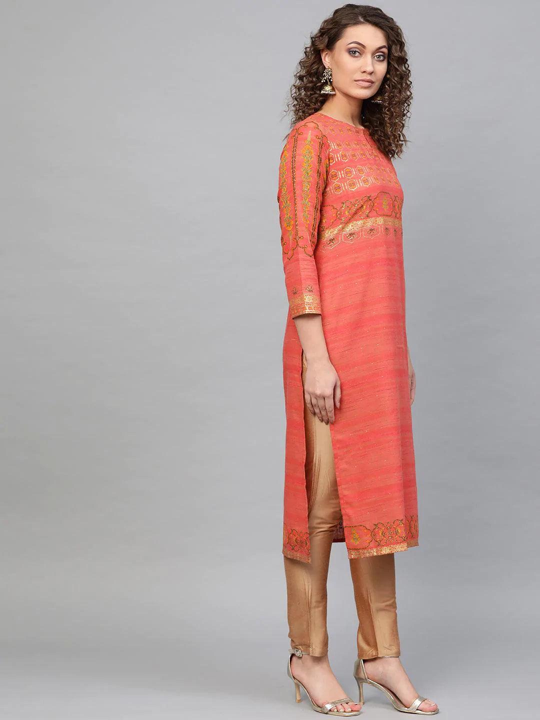 Pink Printed Cotton Kurta - ShopLibas 