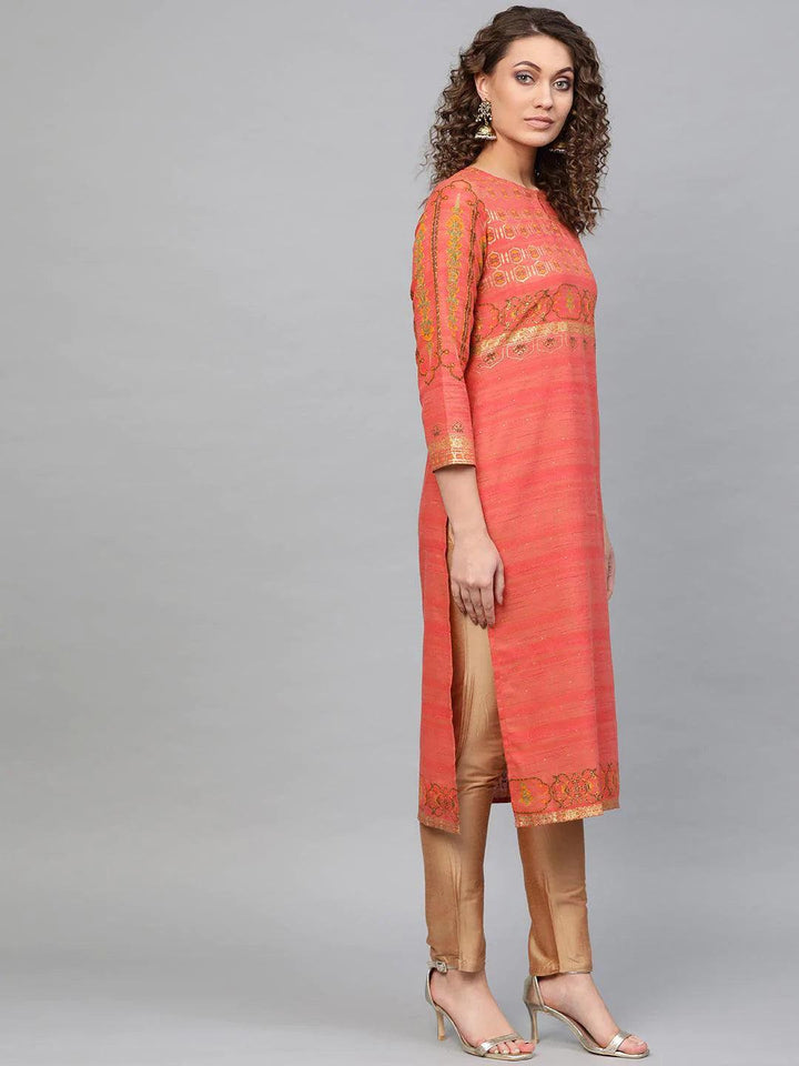 Pink Printed Cotton Kurta