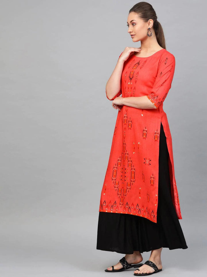 Red Printed Rayon Kurta
