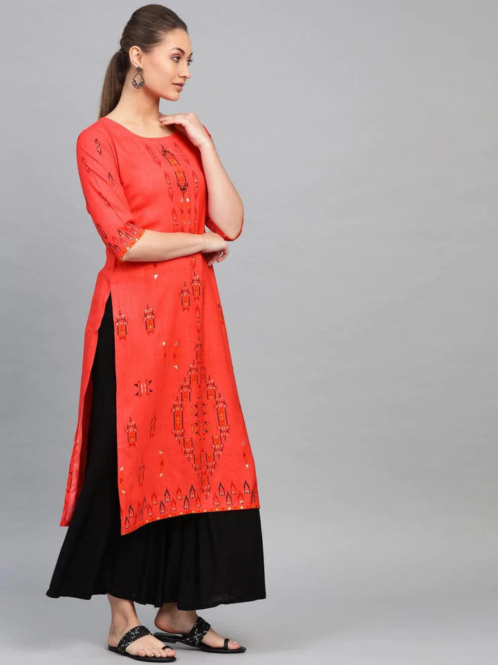 Red Printed Rayon Kurta