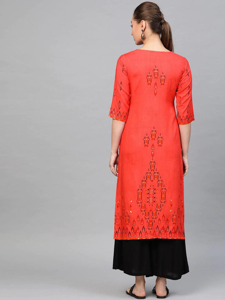 Red Printed Rayon Kurta