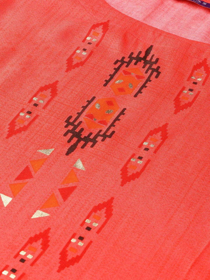 Red Printed Rayon Kurta