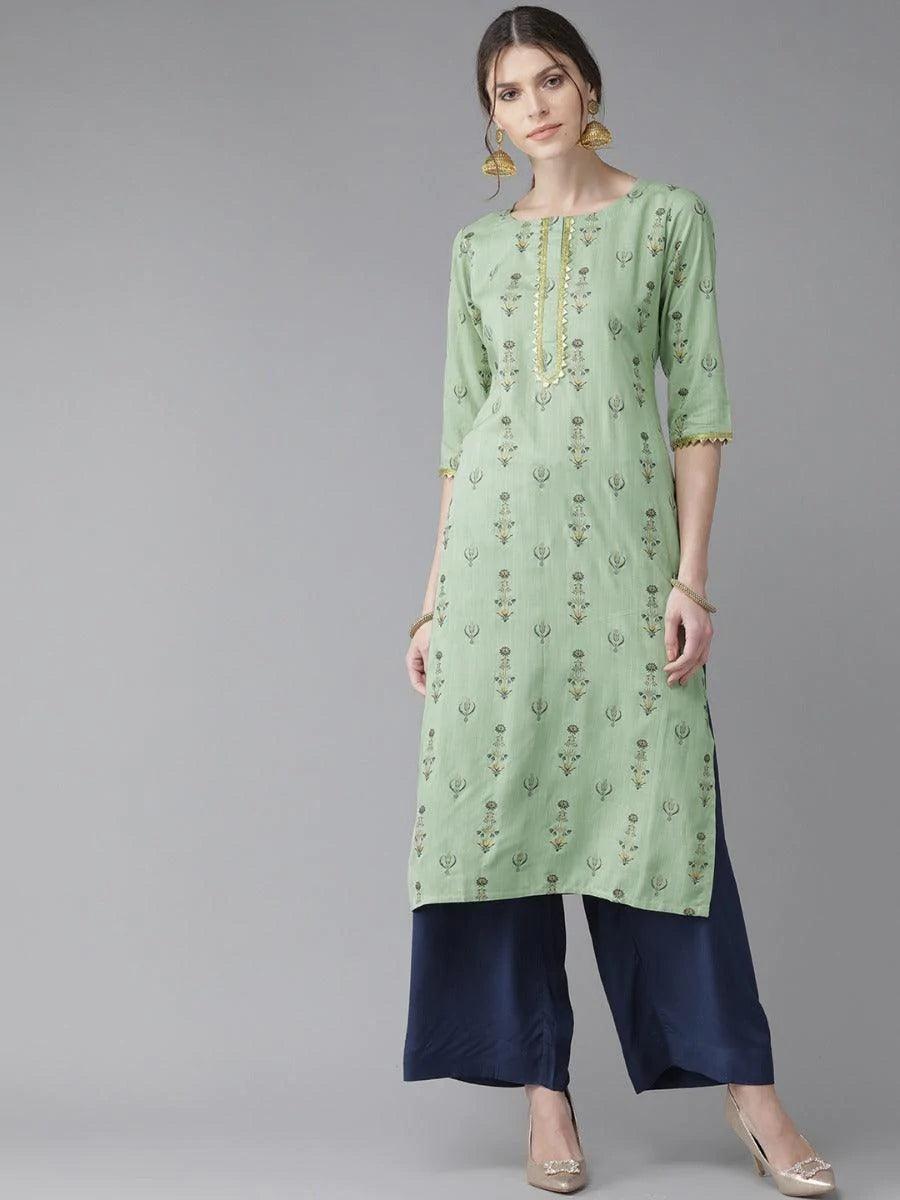 Green Printed Rayon Kurta - ShopLibas