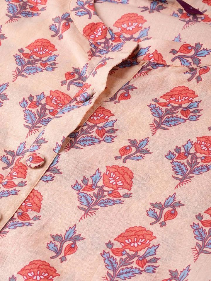 Peach Printed Cotton Kurta - ShopLibas