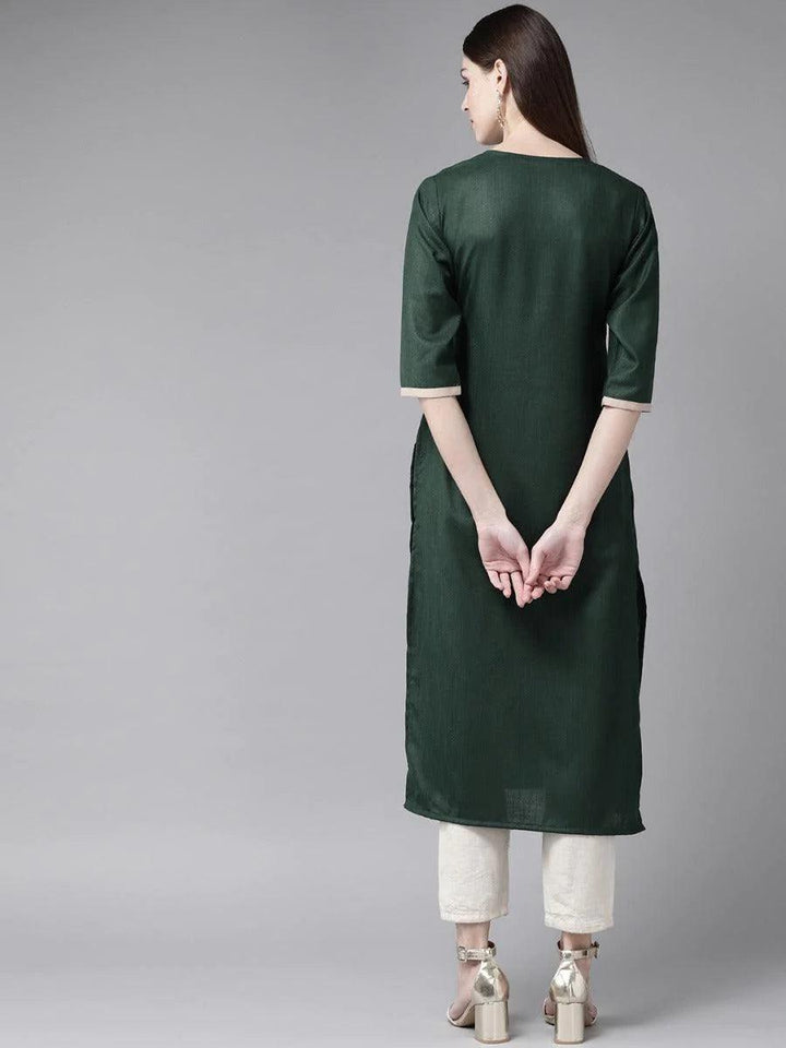 Dark Green Embroidered Cotton Kurta - ShopLibas