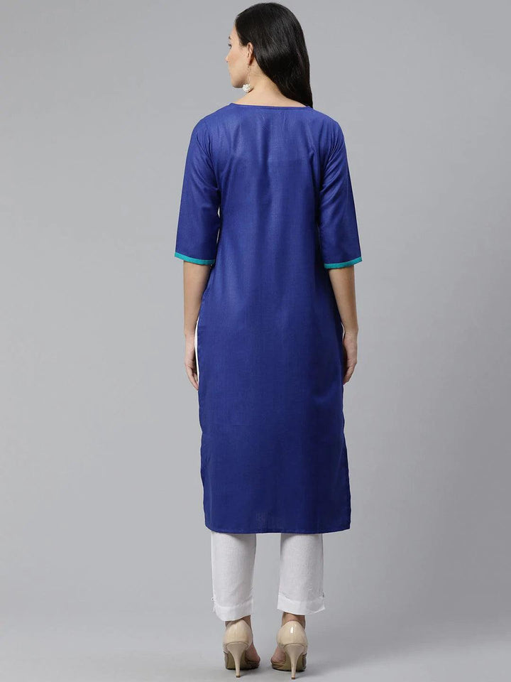 Blue Mirror Work Cotton Kurta - ShopLibas