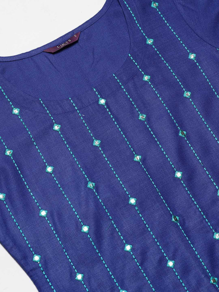 Blue Mirror Work Cotton Kurta - ShopLibas