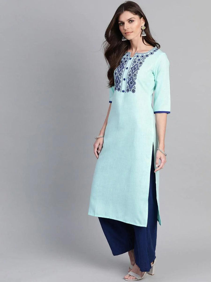 Blue Yoke Design Cotton Kurta - ShopLibas