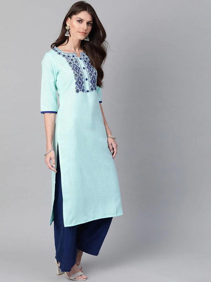 Blue Yoke Design Cotton Kurta - ShopLibas