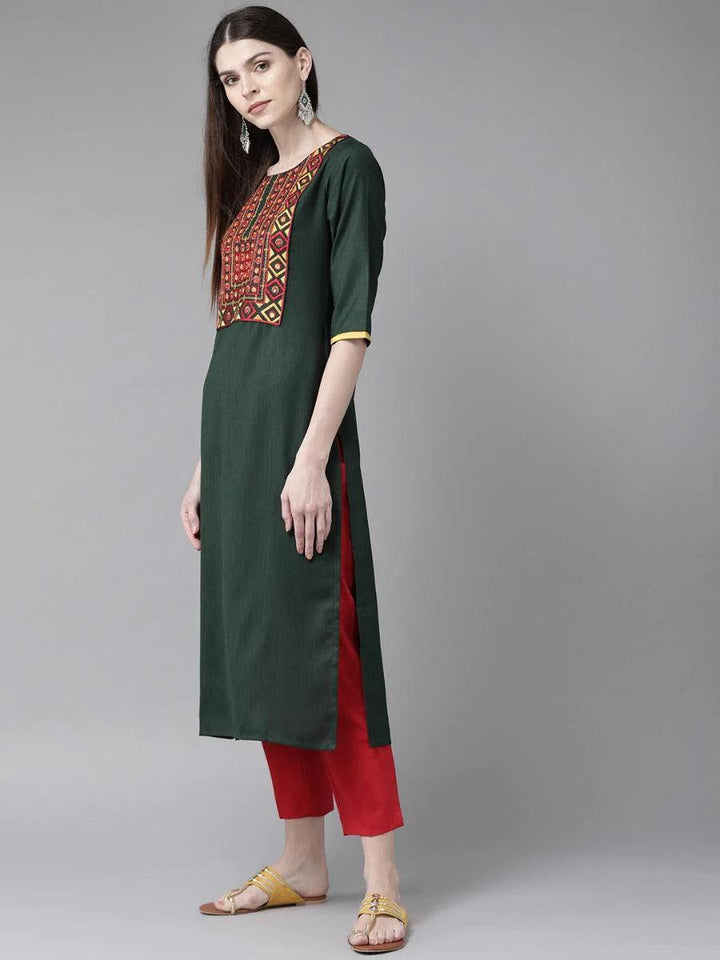Green Yoke Design Cotton Kurta - ShopLibas