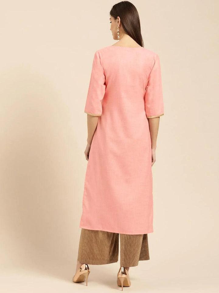 Pink Embroidered Cotton Kurta - ShopLibas