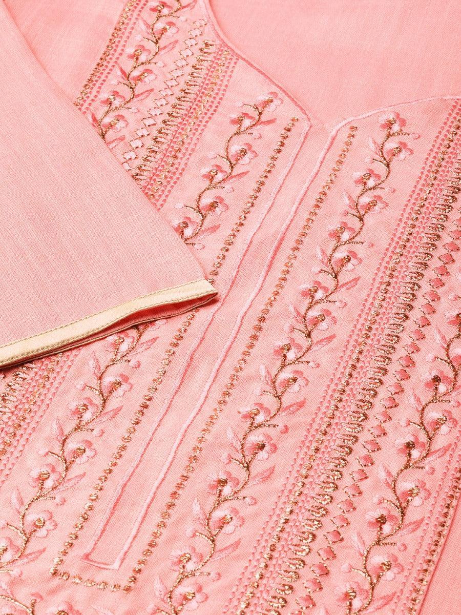 Pink Embroidered Cotton Kurta - ShopLibas