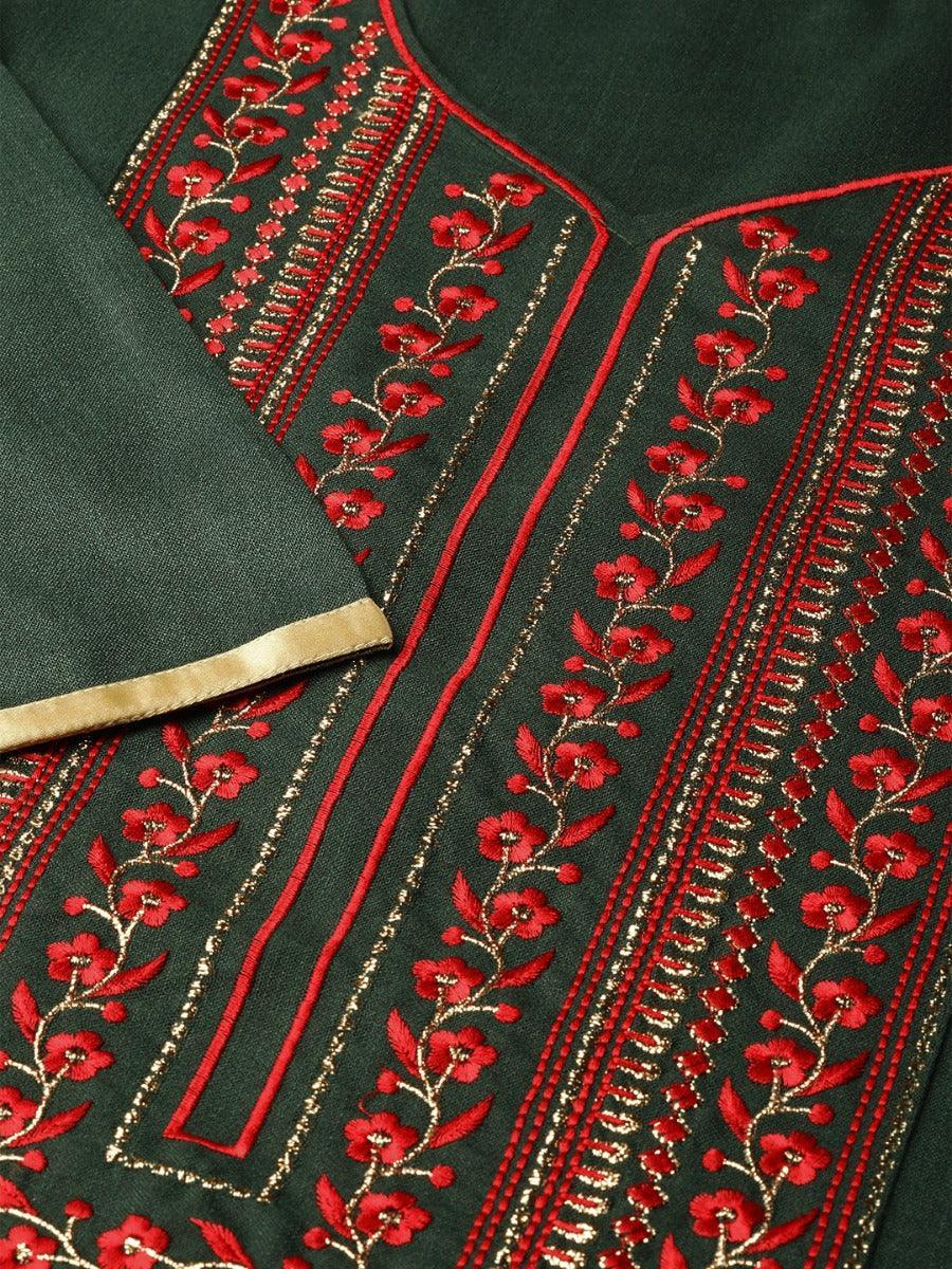 Green Embroidered Cotton Kurta - ShopLibas