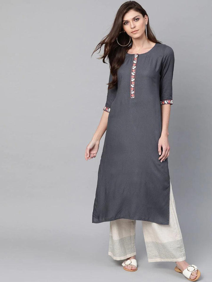 Grey Woven Design Cotton Kurta - ShopLibas