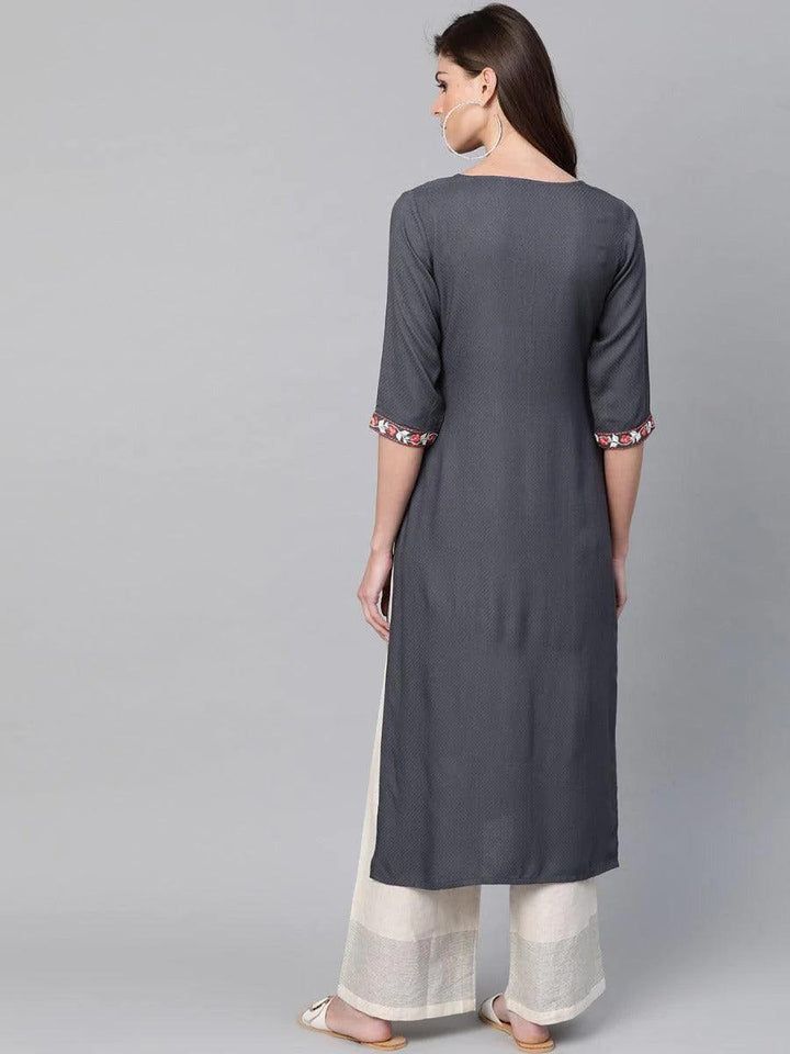 Grey Woven Design Cotton Kurta - ShopLibas
