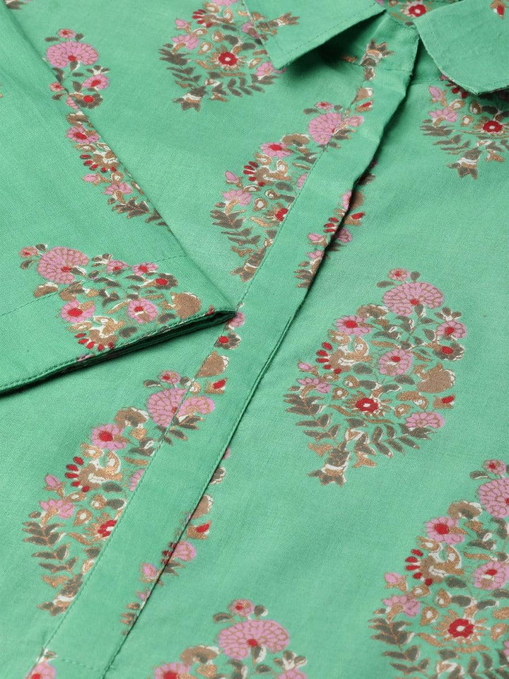 Sea Green Printed Cotton Kurta - ShopLibas