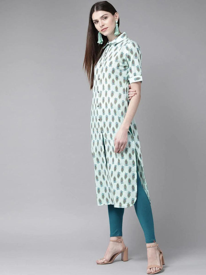 Blue Printed Cotton Kurta - ShopLibas