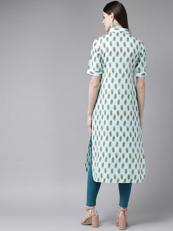 Blue Printed Cotton Kurta - ShopLibas