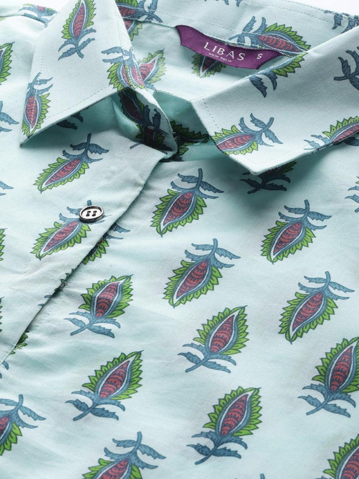 Blue Printed Cotton Kurta - ShopLibas