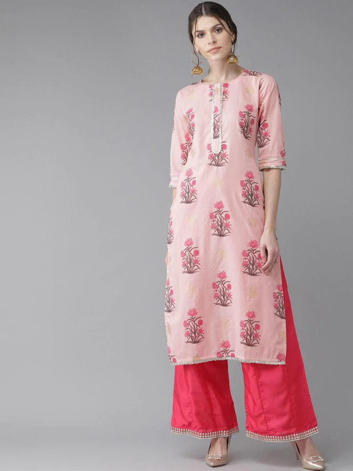Pink Printed Cotton Kurta - ShopLibas